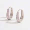 Elegant S925 silver hoop earrings with pave pink cubic zirconia gems for women - 925 Silver / Pink Zirconia