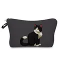 Detailed close-up of a cute tuxedo cat illustration on a grey cosmetic bag - Dark Grey Cow Cat Style (hz3546)