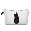 Detailed view of white cosmetic bag featuring a charming black cat illustration. - White Watercolor Black Cat Style (hz3547)