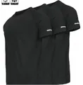 Detail von drei schwarzen Herren-Sport-T-Shirts mit reflektierenden Ärmelstreifen - S / Schwarz Und Schwarz Und Schwarz