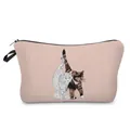 Pink cosmetic pouch featuring detailed two cats illustration and secure black zipper - Light Pink Walking Cats Style (hz3553)