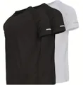 Detail von drei schnelltrocknenden Sport-T-Shirts für Herren in Schwarz und Weiß - S / Schwarz+Schwarz+Weiß
