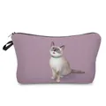 Cute Siamese cat print purple cosmetic bag with black zipper and handy side strap - Purple Star Collar Siamese Cat Style (hz3556)