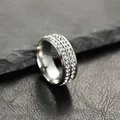 Premium stainless steel band ring featuring double-row inlaid crystals on textured dark stone - 6 / Steel