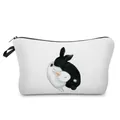 Close-up detail of a white multi-functional cosmetic bag with cute hugging rabbits illustration - White Hugging Rabbits Style (hz3563)