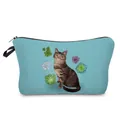 Detail of cute tabby cat and succulent print on blue cosmetic makeup pouch bag - Sky Blue Tabby & Succulent Style (hz3564)