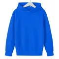 Einfarbiger königsblauer Kinder-Kapuzenpullover mit Rippbündchen auf Kleiderbügel - 100cm / Dunkelblau