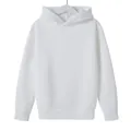 Classic white solid color children's pullover hoodie featuring long sleeves and ribbed cuffs - 100cm / White