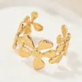 Elegant 18k gold plated floral open ring featuring vintage detailed leaf textures. - Brushed Texture Five-Petal Flower Style (SKU (5))