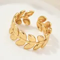 Vintage gold leaf open ring with a delicate vine design and metallic finish. - Vintage Plant Leaf Style (SKU (6))