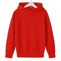 Kids red solid color long sleeve hooded sweatshirt for autumn and winter - Red