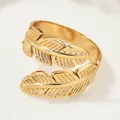 Vintage style gold feather open wrap ring featuring intricate leaf textures for women - Double-Layer Feather Leaf Style (SKU (10))