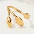 Elegant gold plant-inspired open ring featuring a vintage three-leaf bypass design for women - Oval Three-Leaf Wrap Style (SKU (12))