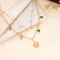 Layered butterfly necklace with pearls and green gemstones in gold finish - Vintage Stackable Butterfly Style (20260130 Style 9)