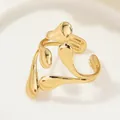 Elegant golden botanical leaf ring with vintage floral design for fashion jewelry - Teardrop Bud Intertwined Style (SKU (16))