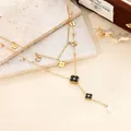 Double-layer gold titanium steel necklace with black clover and pearl drop - Zirconia Four-Leaf Clover Double-Layer Style (20260130 Style 10)