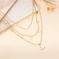 Elegant gold plated three-layer heart necklace featuring a white heart charm pendant - Enamel Heart 3-Layer Style (20260130 Style 11)