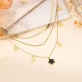 Elegant multi-layer 18k gold plated flower necklace for women displayed on stone - Black Flower Layering Style (20260130 Style 12)