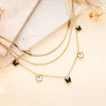 Layered 18k gold plated titanium steel necklace with black and white butterfly charms - Black and White Butterfly Triple Layer Style (Style 13, 20260130)