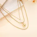Elegant triple layered 18K gold plated necklace with heart and crystal pendants - Heart & Zirconia 3-Layer Style (20260130 Style 15)