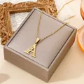 Gold-plated 18k titanium steel letter A pendant necklace featuring elegant crystal inlay - Letter A Rhinestone Style (20260130 Style 16)