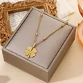 Elegant 18k gold plated four-leaf clover pendant necklace with bead chain for women - Sunburst Four-Leaf Clover Style (Model 17 20260130)