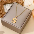 Elegant 18k gold plated titanium steel necklace featuring a polished letter S pendant - Letter S Style (Style 18 - 20260130)