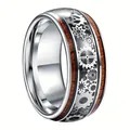 Herren 8mm Getriebering aus Edelstahl mit Echtholz-Inlay und Steampunk-Zahnrad-Design - Größe 7 / Silber Schwarz Mechanischer Zahnrad Stil