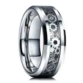 Anello da uomo in acciaio inossidabile da 8 mm con intarsio di motivi a ingranaggi neri - Misura 6 / Base argento stile ingranaggio nero