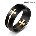 Anello da uomo creativo in acciaio al titanio nero con design a croce dorata, taglia 9 - 9 / Oro Nero