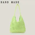 Sac à bandoulière au crochet vert citron pour les vacances à la mer style fait main - Vert