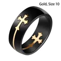Elegante anello da uomo in acciaio al titanio nero con croce dorata taglia 10 - 10 / Oro Nero