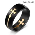 Men's matte black stainless steel ring featuring a gold cross inlay, size 11 variant - 11 / Black Gold