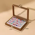 Walnut grain jewelry storage box with glass lid and dimensions 21cm x 15.8cm x 5cm - Ring Box / Walnut