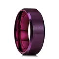 Purple matte brushed titanium steel ring with double beveled edges and polished interior. - Purple