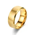 Elegant gold titanium steel ring with matte brushed finish and double beveled edges - Size 6 / Gold
