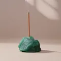 Natural green crystal raw stone incense holder base with burning stick for zen decor - Green Aventurine / 2-3cm