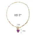 Collier de perles colorées fait main avec pendentif cœur violet et détails de perles baroques - Pendentif Cœur Noir / Violet