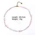 Collier de perles marguerite fait main avec perles roses et baroques, 40+5 cm - Collier Marguerite