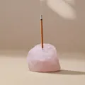 Natural rose quartz crystal stone incense holder with burning incense stick on warm background - Rose Quartz / 2-3cm