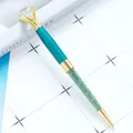 Eleganter Metall-Kugelschreiber in Türkis mit großem Diamanten und grünen Kristallen - Pfauenblau (Goldenes Zubehör)