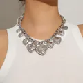 Collana a catena spessa con ciondoli a cuore vintage argento - Argento (X2735)