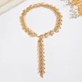 Elegante collana retrò in foglia di grano dorata con pendente a nappa lunga - Oro (X3491)