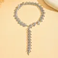 Collana vintage a forma di Y con nappa foglia di grano argento per donna elegante - Argento (X3491)