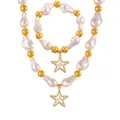 Elegante conjunto de collar y pulsera de perlas de imitación con colgante de estrella de mar - R88259 (Pulsera + Collar) Estilo Pentagrama