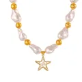 Elegante collar de perlas de imitación irregulares con cuentas doradas y estrella - R88260 (Collar) Estilo Pentagrama