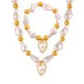 Elegante conjunto de collar y pulsera de perlas artificiales blancas y oro - R88262 (Pulsera + Collar) Estilo Corazón