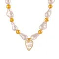 Elegant irregular white faux pearl necklace with gold beads and heart shaped pendant - R88263 (Necklace) Heart Style