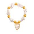 Elegant irregular imitation pearl beaded bracelet featuring a gold-toned heart pendant - R88264 (Bracelet) Heart Style