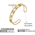 Detail of gold stainless steel pig nose cuff bracelet with cubic zirconia and dimensions - Gold Bracelet (Z265)